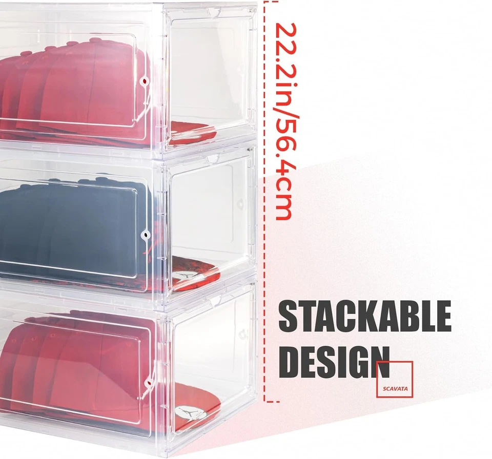 6 Pack Hat Organizer Box, Stackable Clear Baseball Caps Holder Box Containers w - Image 4 of 4