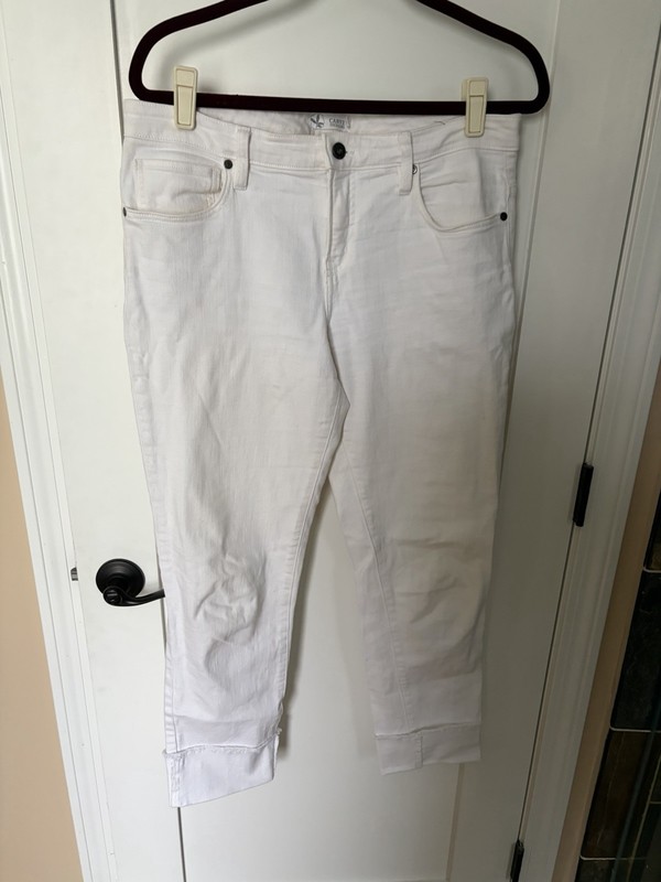 Carve Designs Carson White Jeans Womens 8 Organic Cotton Raw Hem Boyfriend Ankle
