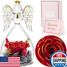 Sunia Valentine Rose Gift for Women Mom Grandma, Preserved Angel Figurine
