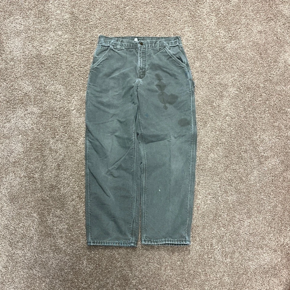 Pantalones de Carpintero Carhartt Años 90 De Colección Para Hombre 32x29 Años 90 Parche Grande Raro Verde Ropa de Trabajo Foto 2 de 4