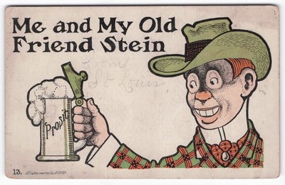 VTG Comic Postcard My Old Friend Stein Drinking Beer c1910 Prosit Prost Cheers