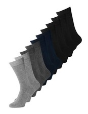 Image of JACK & JONES 10 Pack Mens Socks Comfortable Crew One Size, Dark Grey