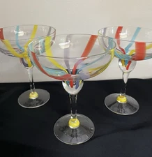 Rainbow Swirl Margarita Glasses Pfaltzgraff Retired Equator Pattern EUC Set of 4