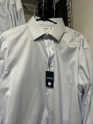 T.M.Lewin 17.5/35 Slim Fit Dress Shirt White Blue Stripe Non-Iron Cotton NWT