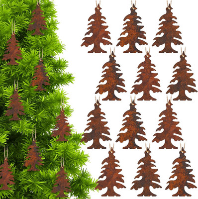 12 Pcs Rusty Metal Christmas Tree Decorations Rustic Craft Farmhouse Vintage Tre