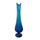 Vintage Fenton 18 Inch Footed Swung Glass Vase Peacock Blue Hobnail