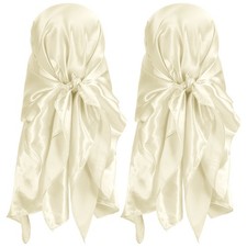 2Pcs 35 Inch Square Satin Head Scarf Silk Feeling Hair Scarf, Beige