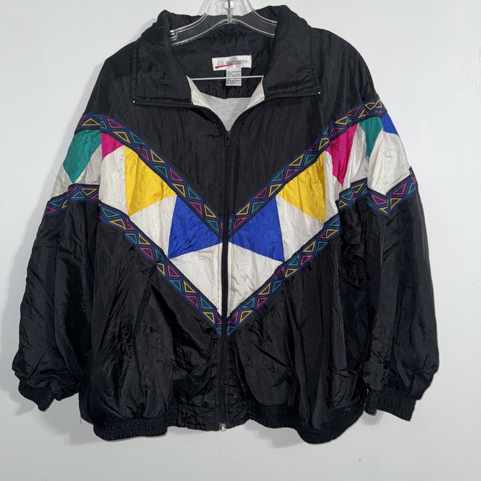 80s 90s  Vintage J.S. AUTHENTICS Color Block Full Zip Track Jacket Black L