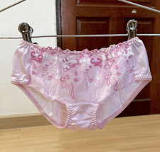 Vintage Baby Pink Silky Nylon Panty Floral Lace Sissy Bikini Sz5 Brief Hip34-37"