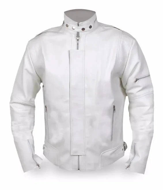 Daft Punk Get Lucky Electroma Jacket Men’s White Genuine Leather Biker Style