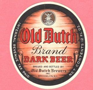 Old Dutch Brewers Dark Beer Label IRTP Brooklyn NY 12 oz 1930's or 1940's
