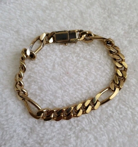 Vintage Chunky Cuban Curb Link Bright Shiny Gold Tone Heavy Statement Bracelet - Picture 7 of 12