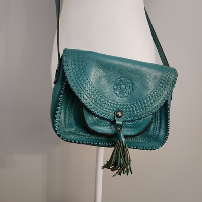 #ad Patricia Nash Beaumont Turquoise Tooled Leather Whipstitched Crossbody Bag $65.00