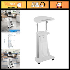 Adjustable Rolling Laptop Cart - Sit to Stand Desk with Wheels  Storage, White