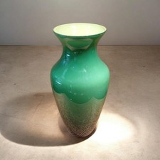 Stunning Hand Blown Green  Yellow Murano Italian Glass Vase. 13" Tall.