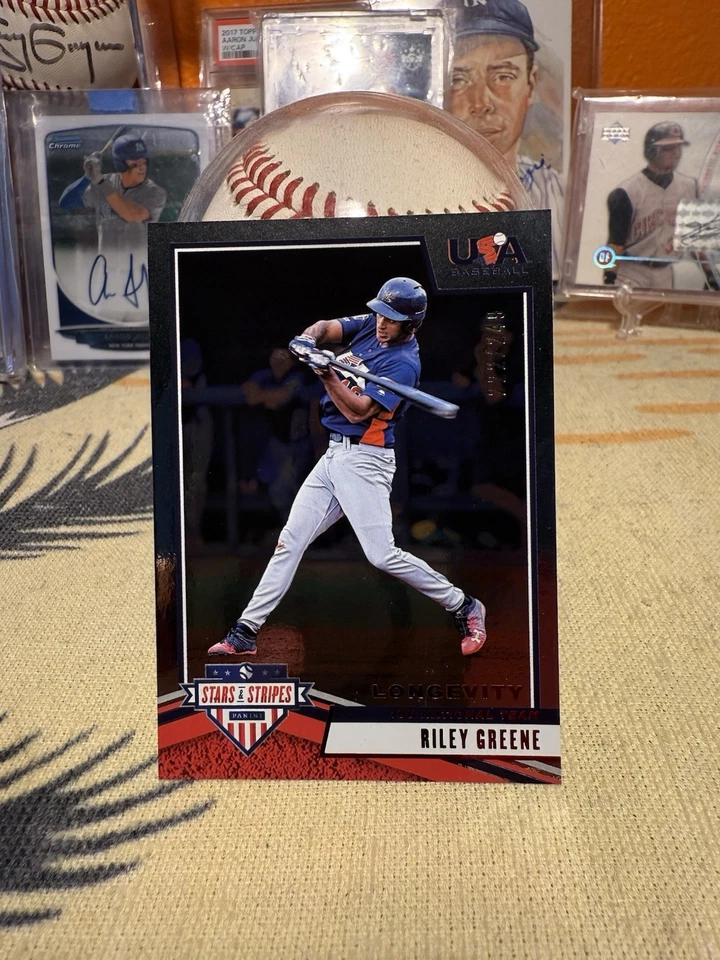 2019 USA Stars & Stripes Riley Greene Red Longevity Foil SP /249 - Image 2 of 4