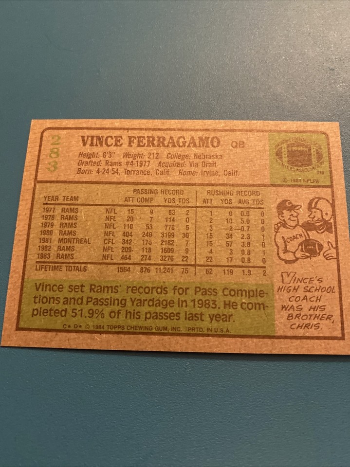 Vince Ferragamo Autograph Ebay 