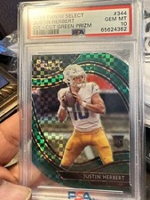 2020 Panini Select Justin Herbert Die - Cut Green Prizm /5 PSA 10
