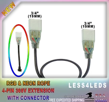 110V - 120V Led Extension Cables Wires RGB+W & Neon Rope 4 prong Plugs Connector