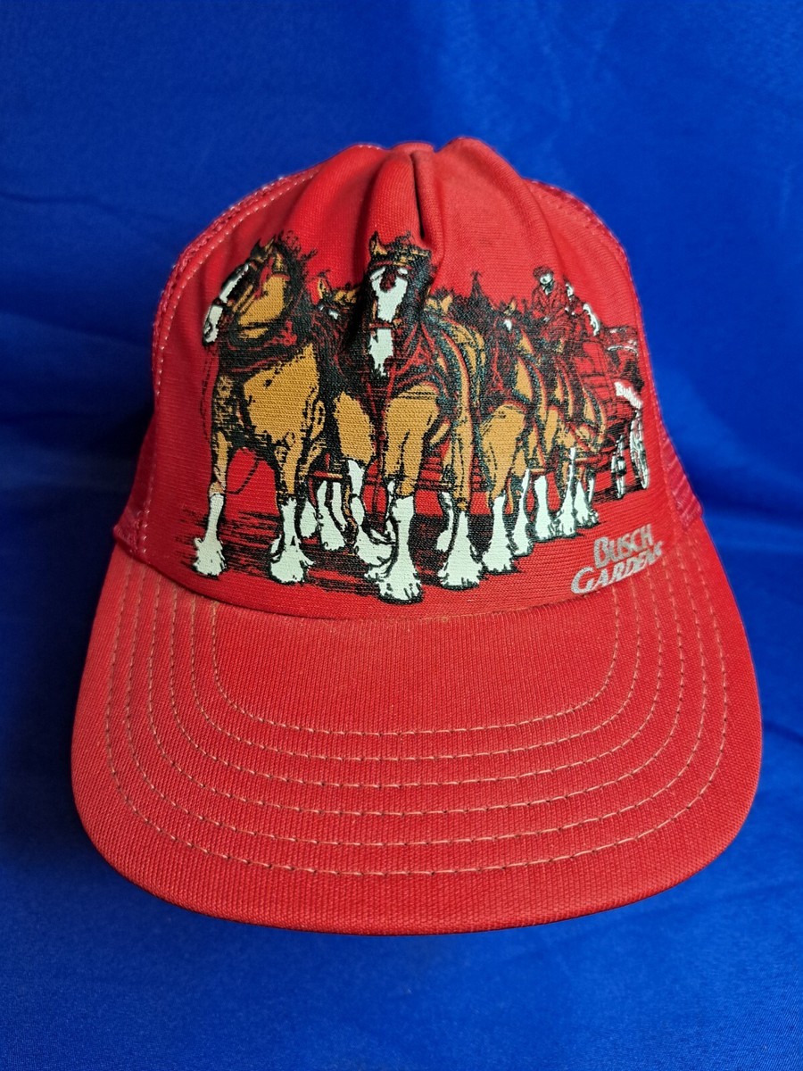 帽子 Budweiser Clydesdales 1980's deadstock Vintage 80s Bush Gardens Red Budweiser Clydesdale Trucker Cap Hat