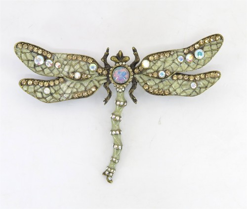 Joan Rivers Dragonfly XV Classic Collection Enamel Faux Opal & Crystals Brooch - Picture 2 of 9