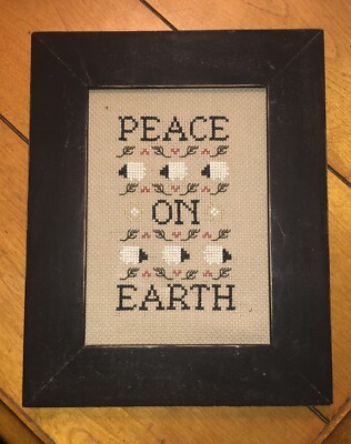 Cedar Hill Designs  Peace On Earth  Cross Stitch Sheep Shaker Country Framed