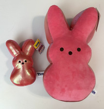 NEW PEEPS Set of 2 Easter Bunnies PINK PLUSH 12" 6" Shiny IRIDESCENT SIDES