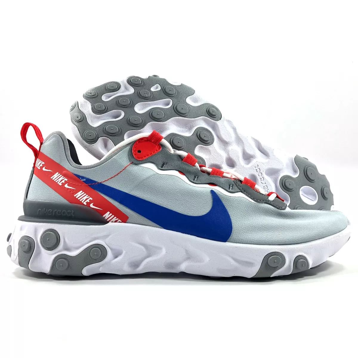 incondicional creciendo hacha Nike React Element 55 Wolf Grey Game Royal Blue Red Sneakers CD7340-001  Men&#039;s 14 | eBay