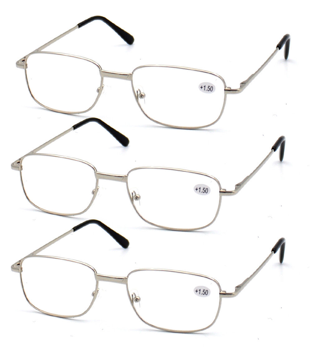 3 Pairs Men Metal Reading Glasses Spring Hinge Readers 1.0 1.5 2.0 2.5