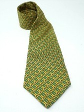 Vintage Burberry 100 Silk Belt Buckle Geometric Pattern Men s Tie Yellow Green