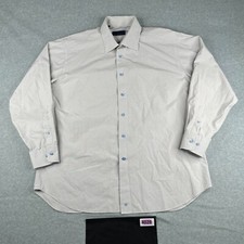 David Donahue Shirt Blue Beige Check Casual Button Up Long Sleeve Mens 17.5