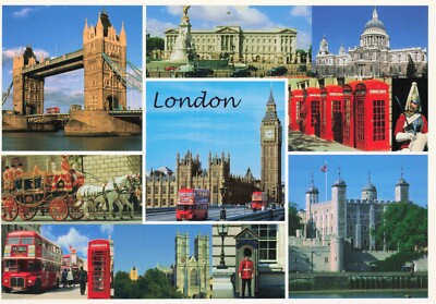 Postcard London Sites Royal Carrige and Horses, London Bridge, Parliment Phone