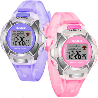 2PCS Kids Digital Watches Waterproof Multi-Functional WristWatches Pink+Purple
