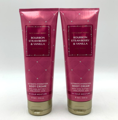 Bath & Body Works Bourbon Strawberry Vanilla Shea Butter Cream 8 Oz S/2 #7027