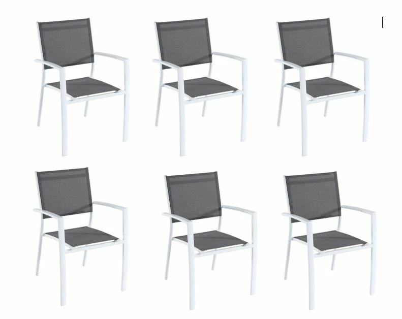 Hanover Aluminum Patio Sling Chair Fixed Outdoor Gray White Set of 6