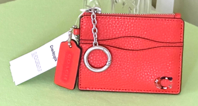COACH COACHTOPIA WAVY ZIP CARD CASE W/ KEY RING:NWT SUN ORANGE