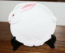 White Spring Easter Bunny Rabbit Ceramic Plate by Palm Tree Co.
