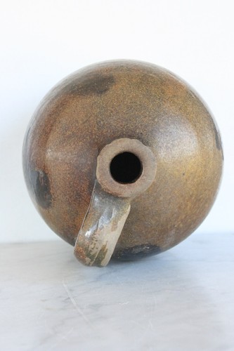 Antique Primitive Stoneware Jug Brown Glazed Pottery Handle - Picture 7 of 12