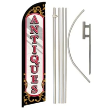 Antiques Mirror Advertising Windless Banner Flag & Flag Pole Kit & Ground Spike