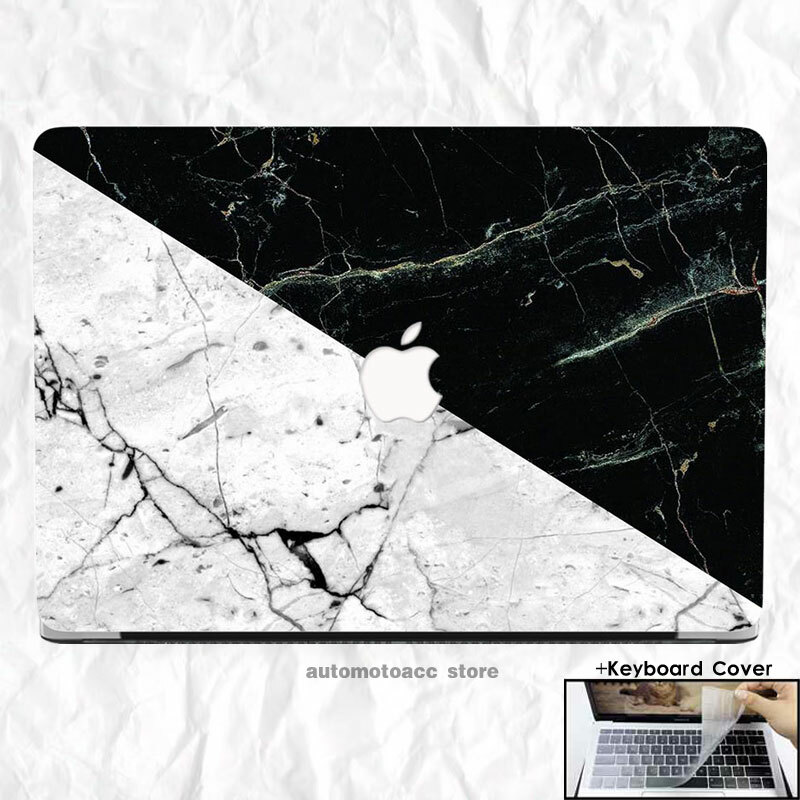 3in1 Black White Crack Marble Case Cover For MacBook Air Pro 11 12 13 15 16 inch