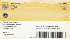Ticket - Manchester City Youth v Burnley Youth 10.01.13 FA Youth Cup