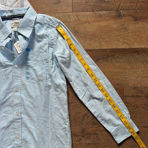 Set of 2 Boys The Children's Place Button-Down Shirt XL (14) Blue/ Grey Striped - Picture 5 of 6