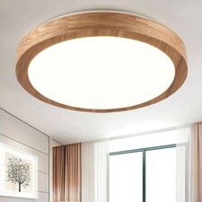 Plafoniera Moderna Tava Wood Plastica Effetto Legno Led Integrato 36w 50cm