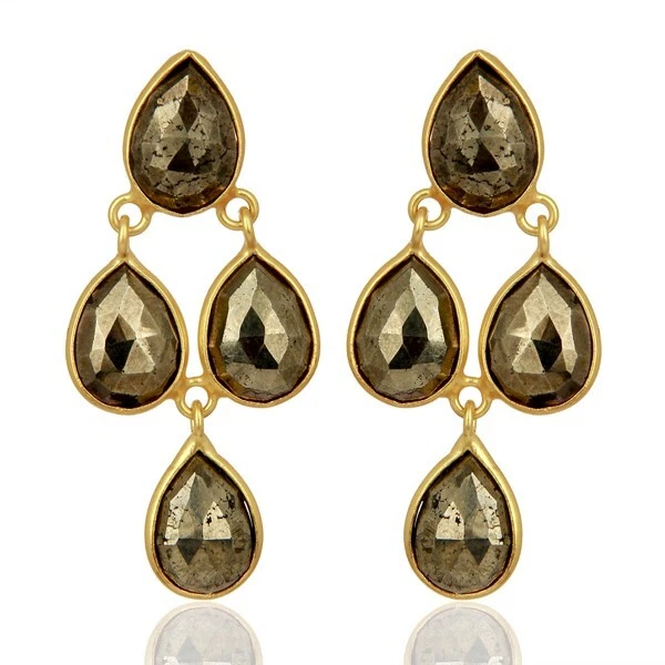 Pendiente de pirita de oro natural piedra pendiente de latón color dorado piedras preciosas regalo de cumpleaños Foto 2 de 4