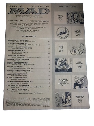 Vintage Mad Magazine # 185 September 1976 W/ Clear Slip Cover - Picture 5 of 13