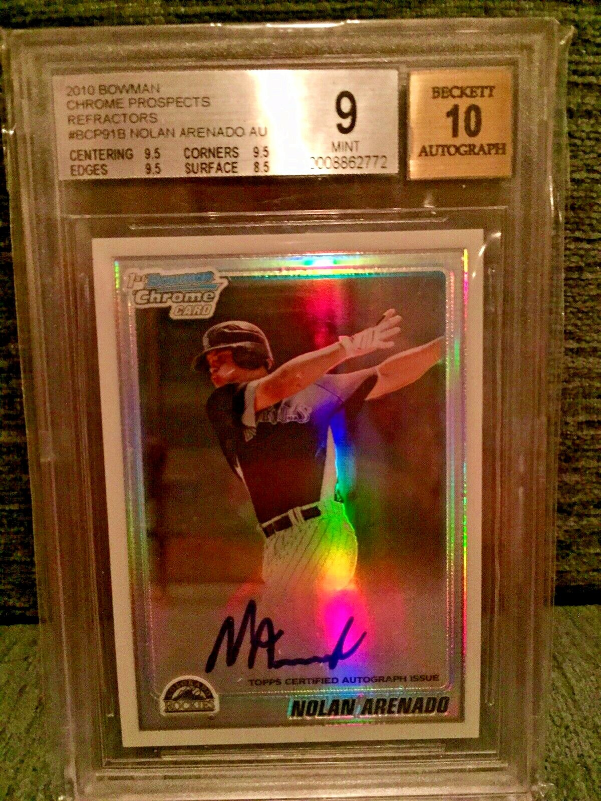 2010 Bowman Chrome Prospects Nolan Arenado Refractor Auto 406/500 BGS 9 Mint