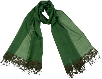  Schal Baumwolle Seide Spitze Dunkelgrün silk cotton silk crochet scarf stole