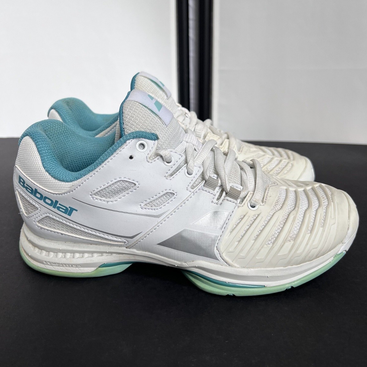 Babolat SFX Team All Court Tennis Shoes Womens White w/ Turquoise $149  MSRP