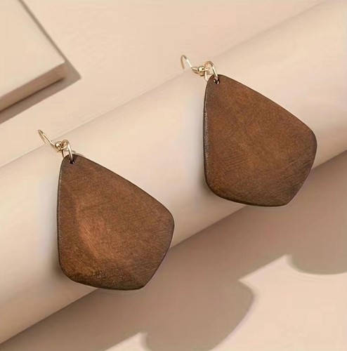 WOODEN 925 SWINGING 60s Large Round Hoop Drop Earrings 70s 80s Boho Chic Wedding - Picture 7 of 18