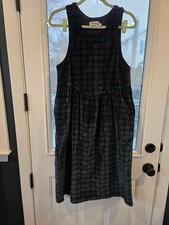 Plaid Sleeveless Baby Doll Vintage Velor Dress Women's 16 Made In USA Pockets
